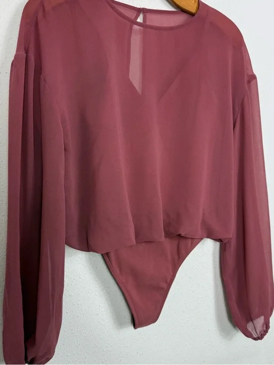 Aritzia Wilfred Talmont Bodysuit Long Sleeve Sheer Rust Pink Sz Small - Picture 2 of 9